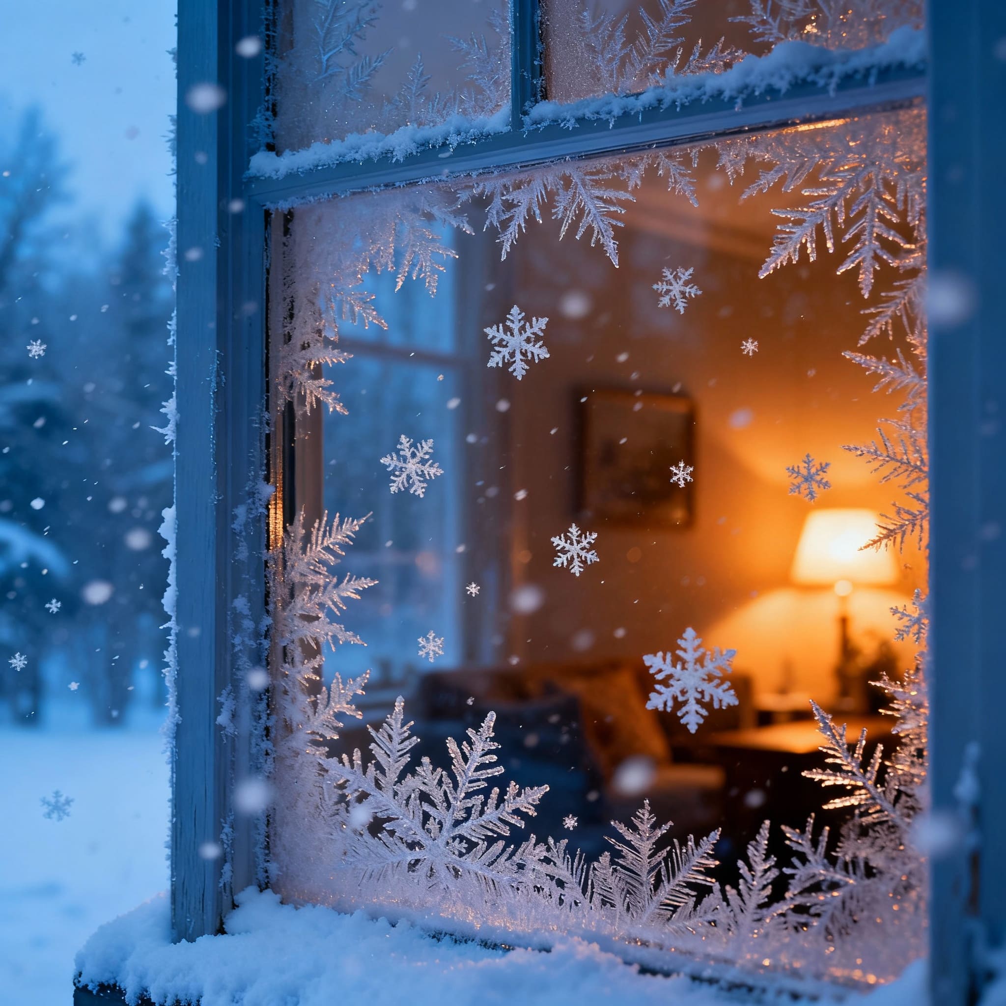 Efecto de vídeo de nevada navideña en la ventana